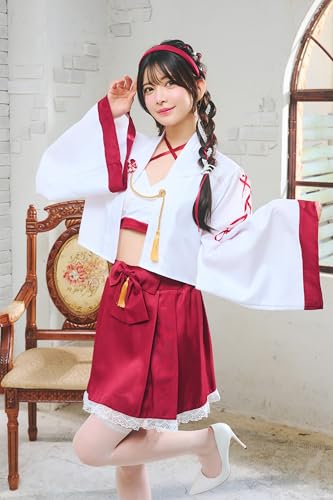 Clearstone Halloween Cosplay Costume - Women's Haori Shrine Maiden Costume (Red)