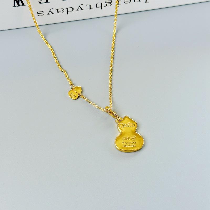 Niche Design Fulu Double Full Small Gourd Necklace Female High-End Zircon White Fritillary Clavicle Chain