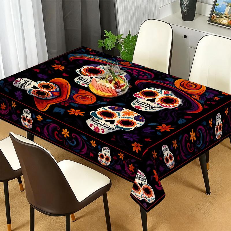 Mexican Sugar Skull Rectangle Table Cloth for Table Decor Kitchen Dining Waterproof Reusable Tablecloth for Tables Wedding Party
