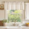 Linen Blend Flat Panel Striped Curtain Kitchen Dining Living Room Short Window Treatment Rod Pocket