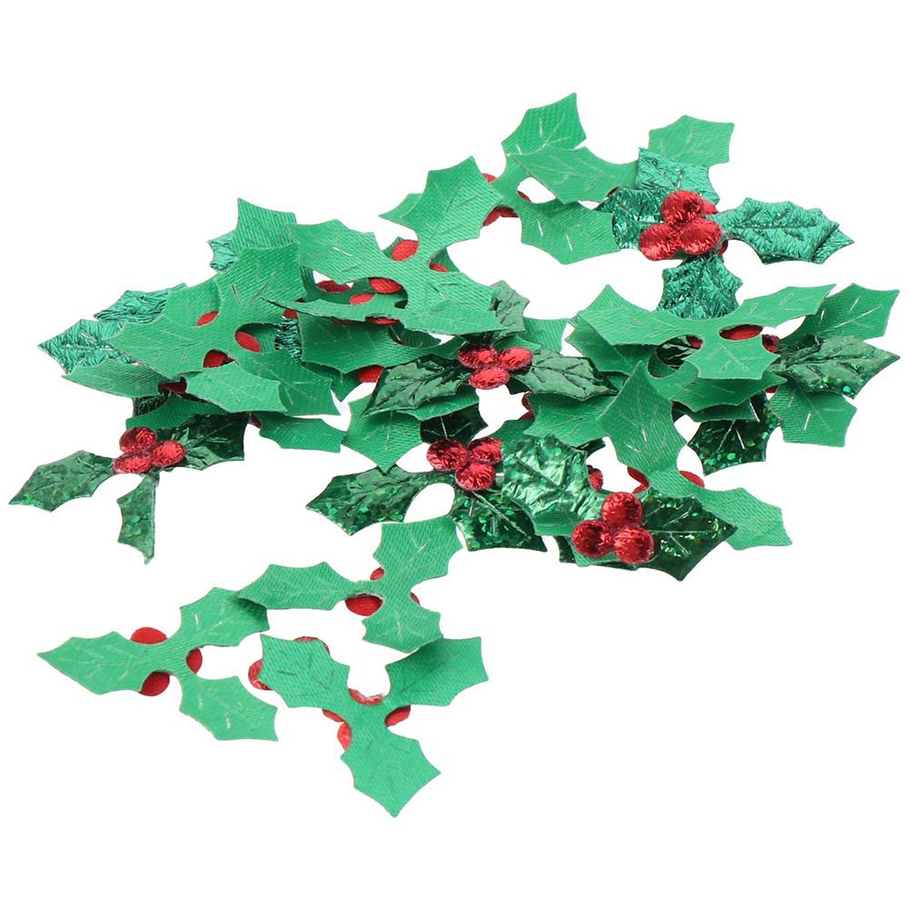 

100pcs Leaf Holly Embellishments Holly Mini Triple Sequins Christmas Embellishments Gift Tag