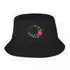 Christmas Blessings Festive Floral Poinsettia and Berry Wreath Bucket Hat Cap Rugby Visor Hat Unisex Womens