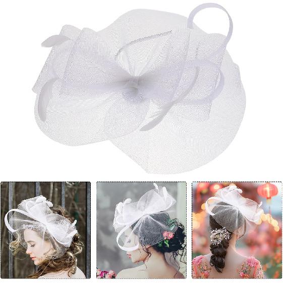 MAGICLULU White Bowknot Fascinator Hat with Mesh Veil Tulle Hair Bow Headband for Women Vintage Tea Party Bridal Hat and Special Occasion Accessories