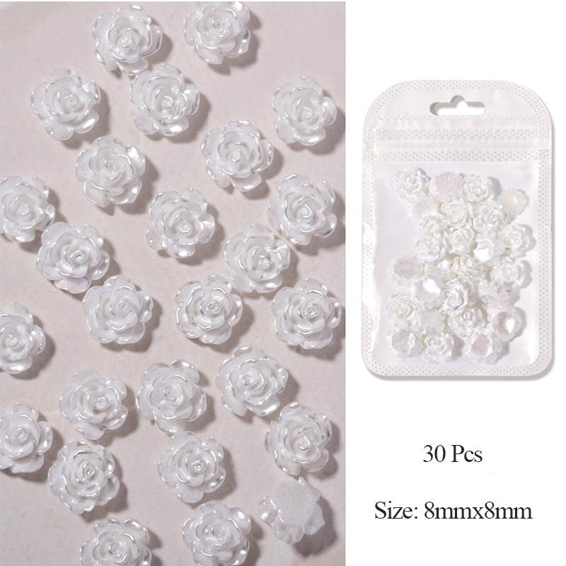 30Pcs/Bag of Camellia Manicure Jewelry Resin Drill Nail Decoration Symphony Three-Dimensional Flower Accessories