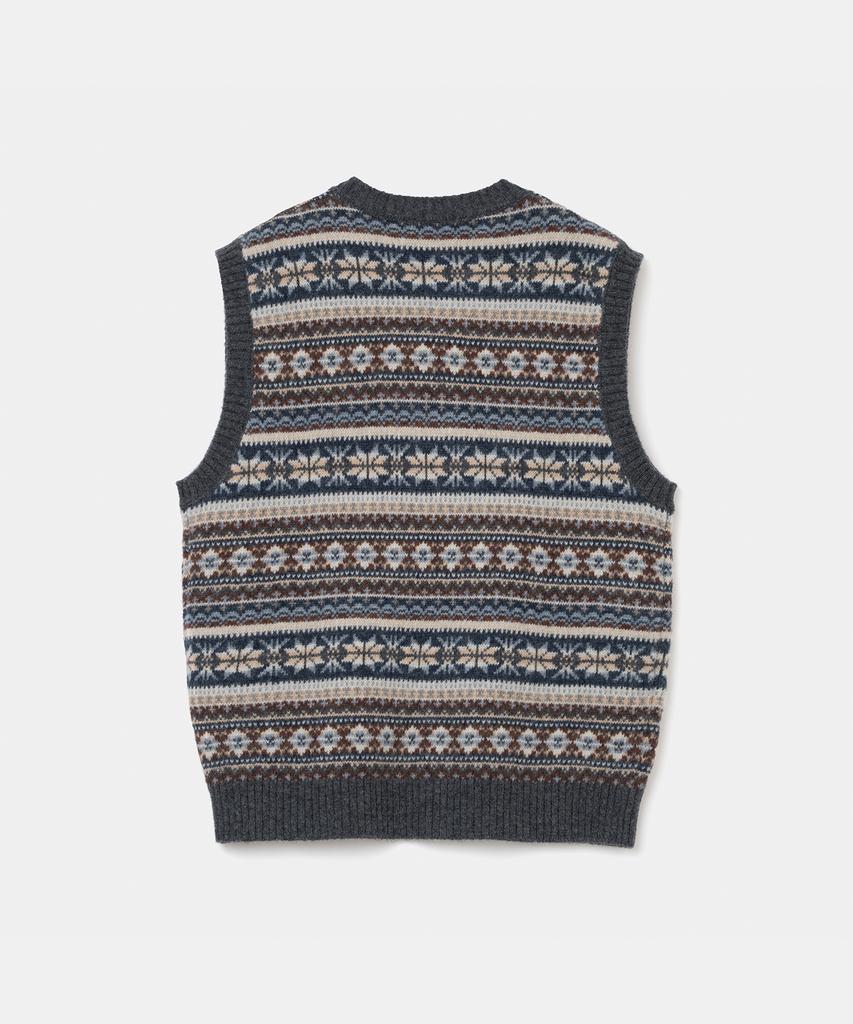 UNIFORM BRIDGE Fair Isle Knit Vest Charcoal