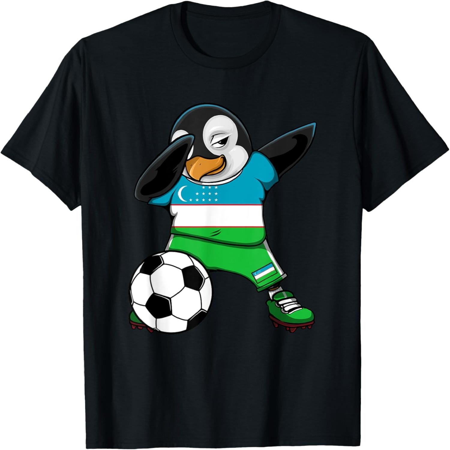Dabbing Penguin Uzbekistan Soccer Fans Jersey Football Lover T-Shirt S