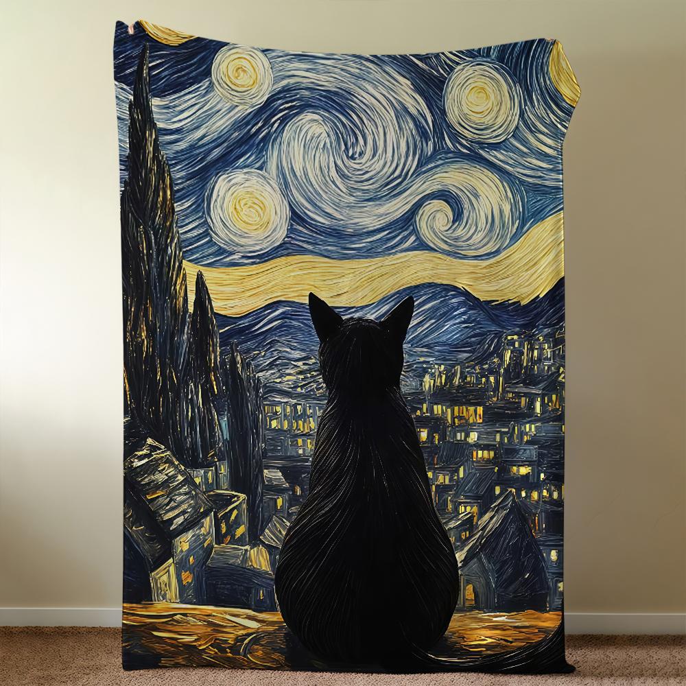 Starry Night And The Cat Blanket Throw Super Cosy Plush Living Room Sofa Couch Childish Birthday Gifts