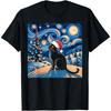 Van Gogh Starry Night Festive Christmas Black Cat Santa Hat Men Women T-Shirt(1)