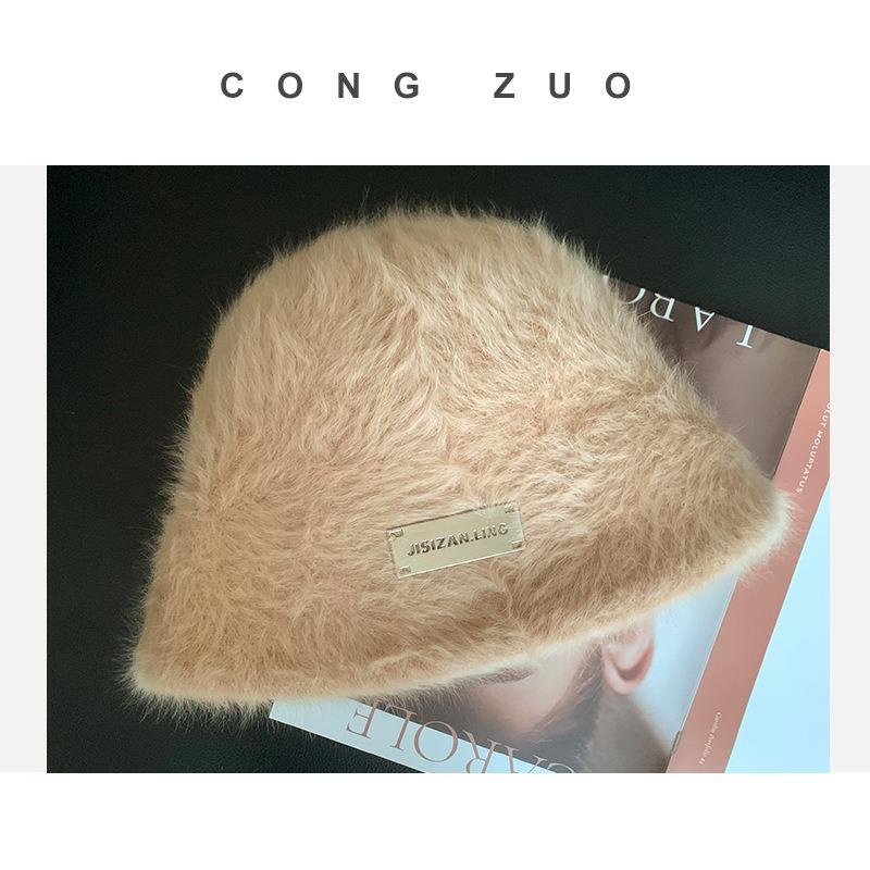 Face Rabbit Fur Bucket Hat Women Winter Warm Bucket Hat Plush Autumn and Winter Basin Hat Light Luxury Hat Women