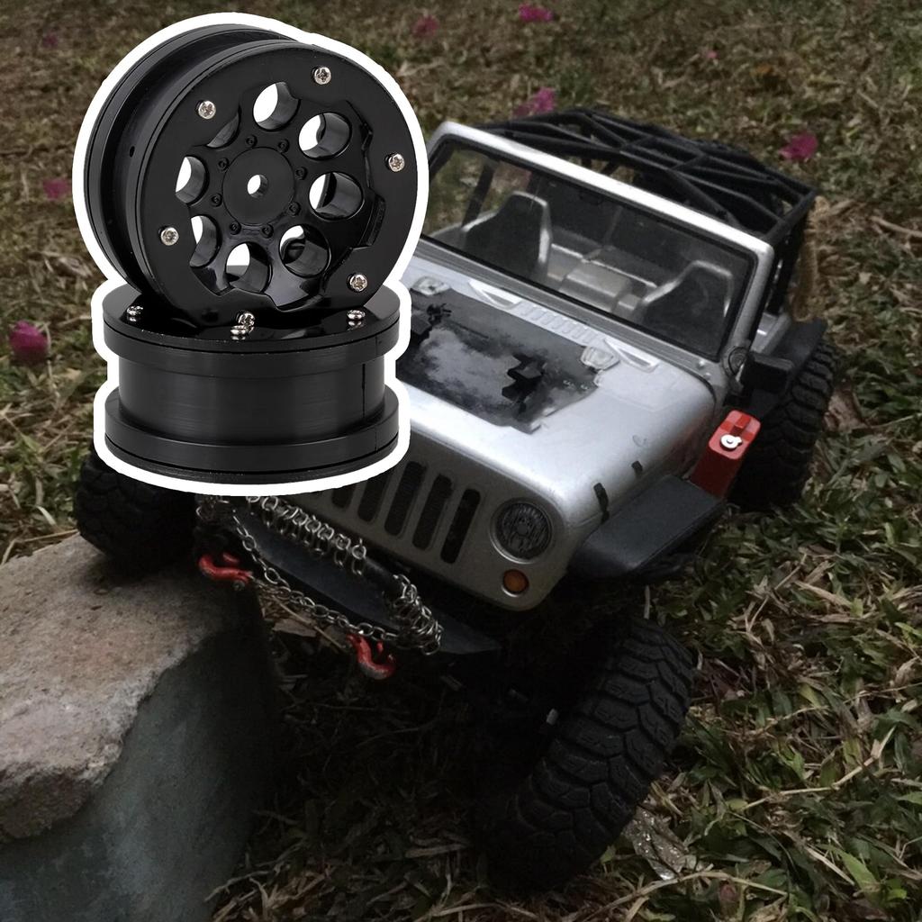 Mxfans 4-Pack Plastic and Aluminum Alloy RC Rock Crawler Wheel Rims for RC 1:10 Rock Crawlers, 8 Holes, Durable (Black)