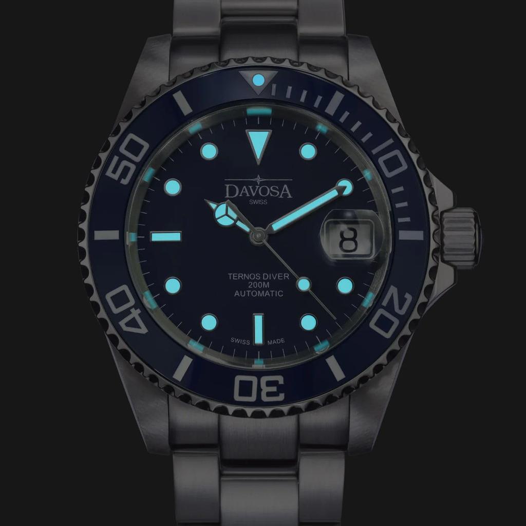 Davosa Ternos Ceramic Swiss Date 200M Water Watch, Made, Automatic, Display, Resistance, Men's, Silver, 161.555.40w