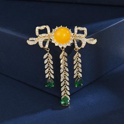 Luxury Sparkling Zircon Full Diamond Wheat Ear Fringe Brooch Blazer Exquisite Bow Corsage Accessories