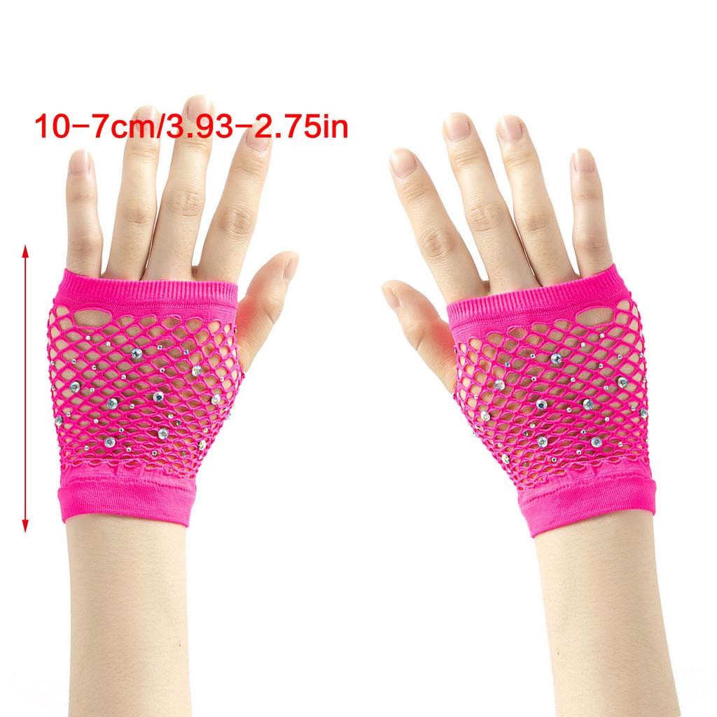 Stylish Half Finger Mesh Gloves Rhinestones Embellished Lightweight Dancewear Summer Outdoor Activity Gear