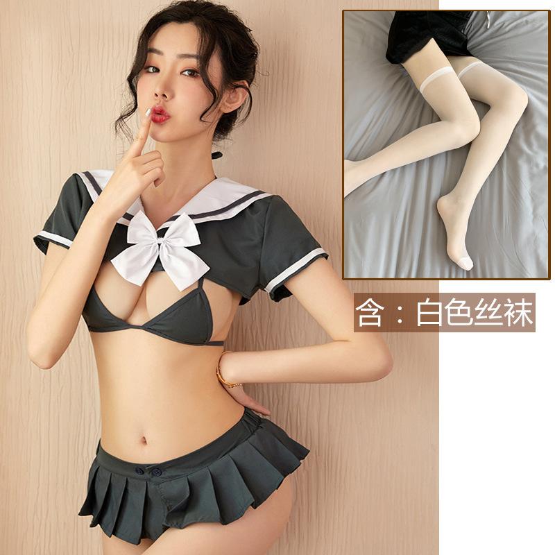 Sexy Lingerie Three-point Pajamas Uniform Suit Seduction Flirting Bed Passion Student Outfit Small Boobs Show Big