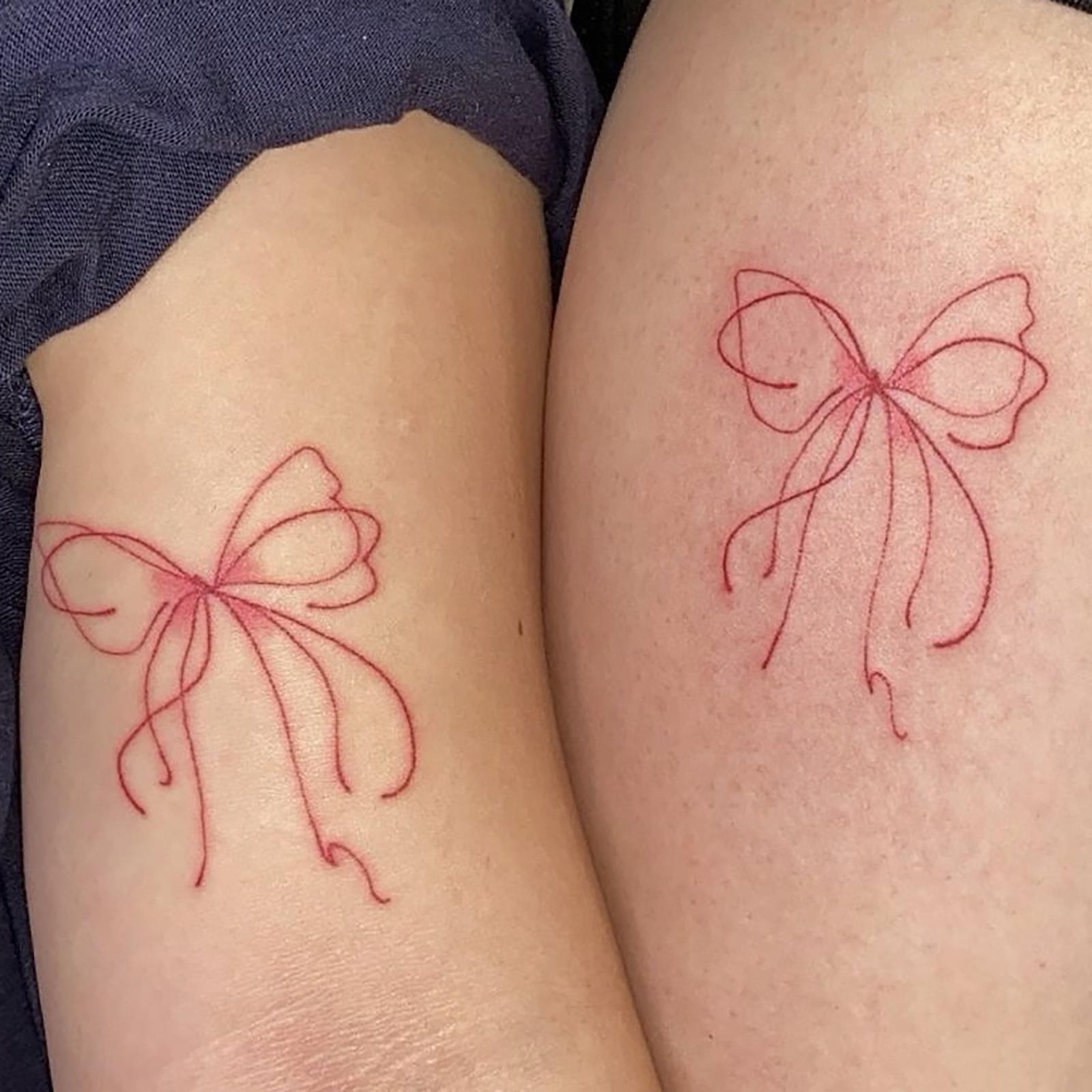 Glow Makeup Unisex Pink Tattoo Stickers Spice Girl Personality Waterproof Lasting Arm Bow Tattoo Stickers