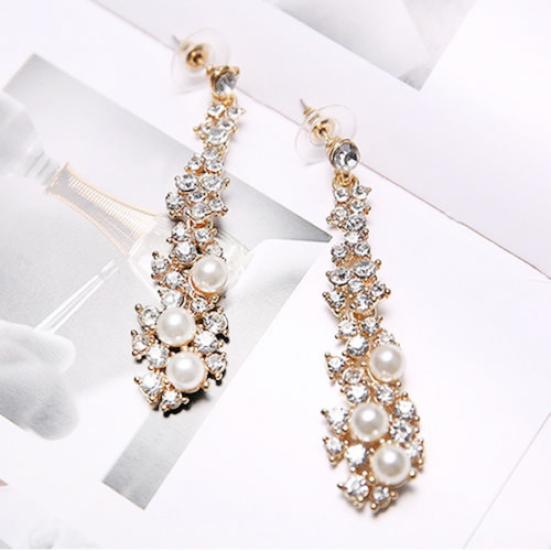 Elegant Fashion Women Pearl Rhinestone Dangle Chandelier Drop Earrings Jewelry