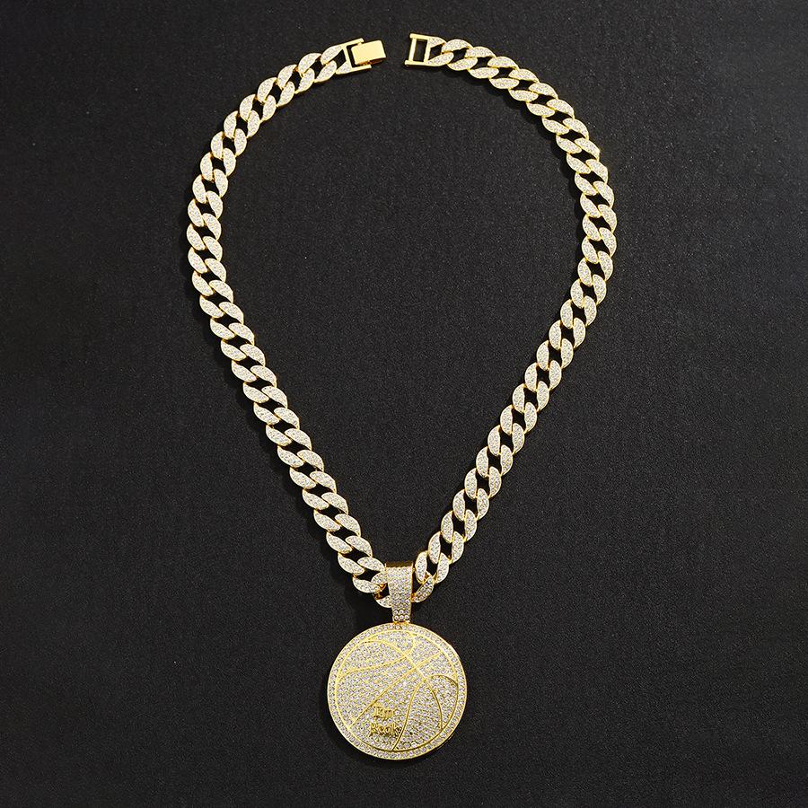 Hip Hop Alloy Letter Imbcak Pendant Necklace for Men, Street Cuban Chain Adorned with Diamonds, Basketball Necklace