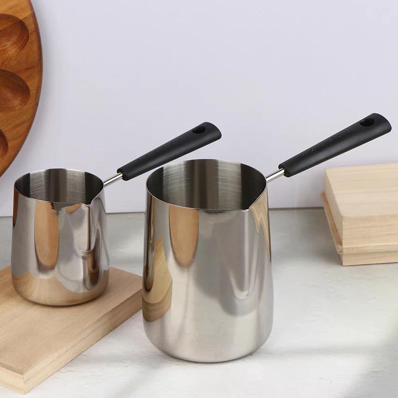 350/600ML Kaffeekanne aus Edelstahl mit langem Griff und Ausgießer, Milch-Butterwärmer, Topf für Herdplatten, Schokoladenschmelztopf