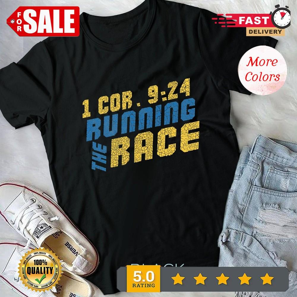 

Running The Race 1 Cor 9 24 Christian Runner Jogging Outreach Unisex T-shirt. L