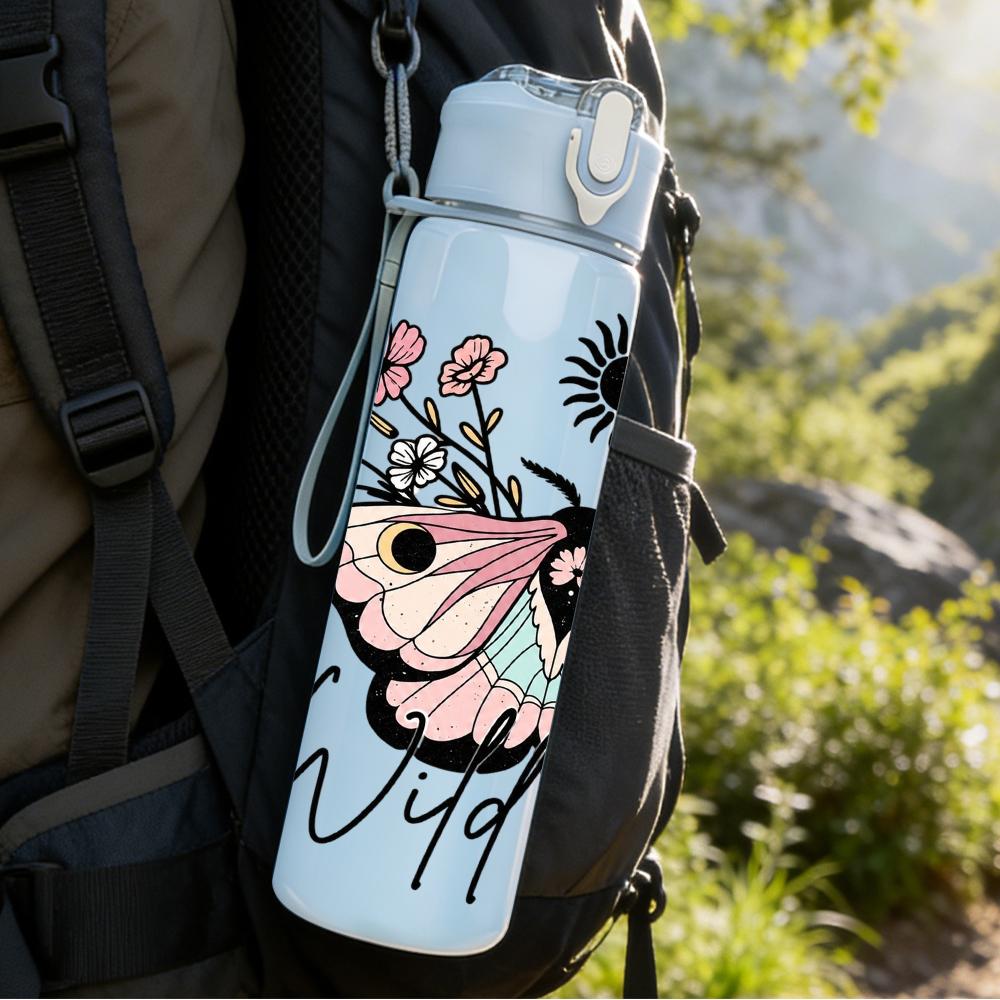 1PC Moth Wild Soul Sunflower 750ml Color Plastic Sports Water Bottle Leakproof Flip Straw Lid Suitable for Sports Office Home Use