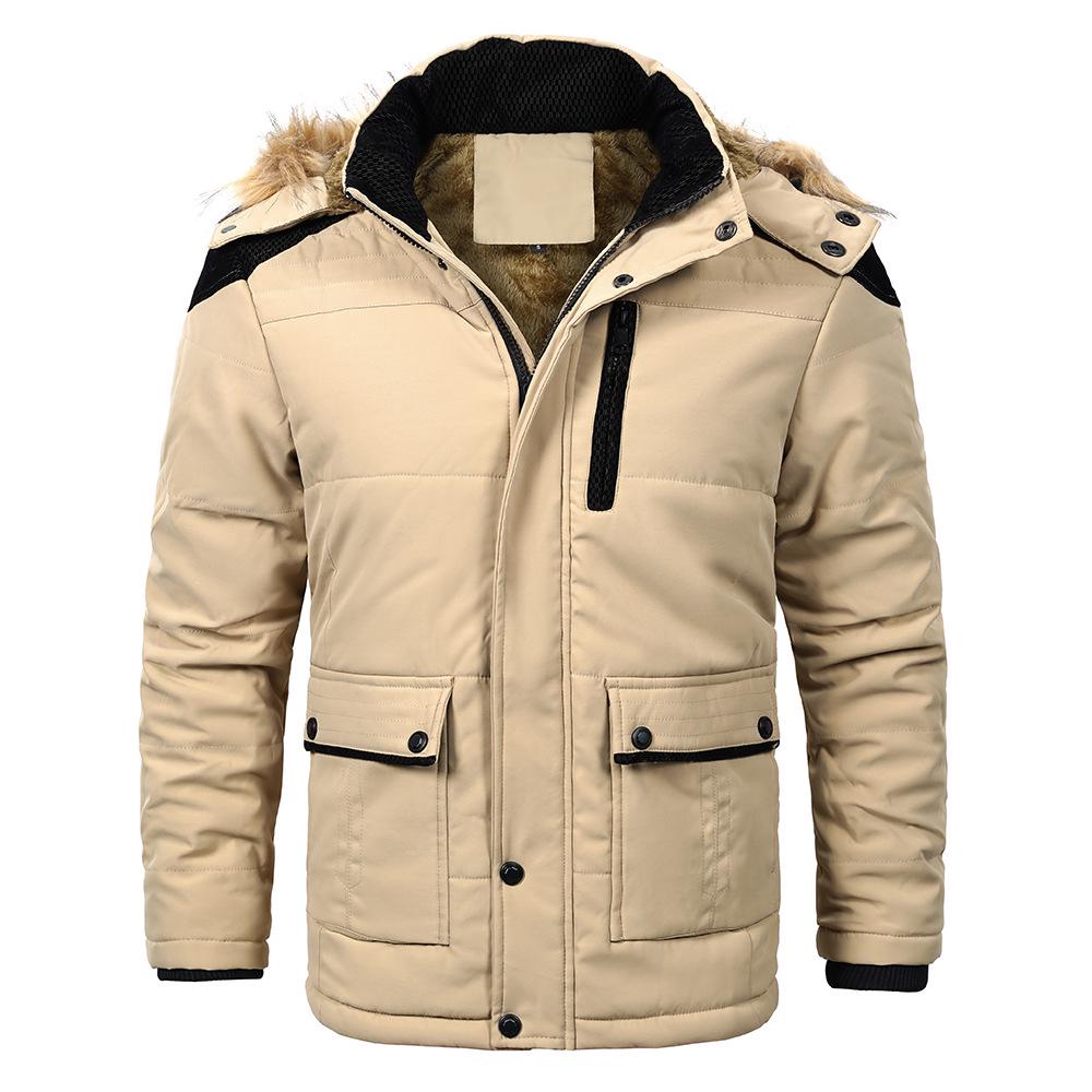 

Men s Plus Size Hooded Winter Cotton Jacket with Fur Collar EU M хакі