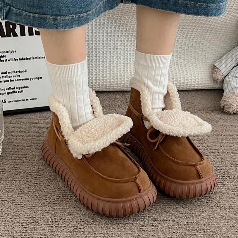 Winter Retro Pelzig Dickbesohlt Lässige Schnee-Kurzstiefel für Damen Mode Vielseitig Warm Weich Bequem Plüsch Baumwollstiefel