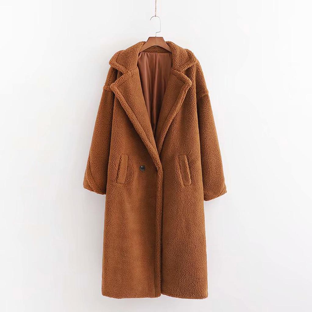 Women Fashion  And Winter Loose Medium Long Windbreaker Lamb Coat