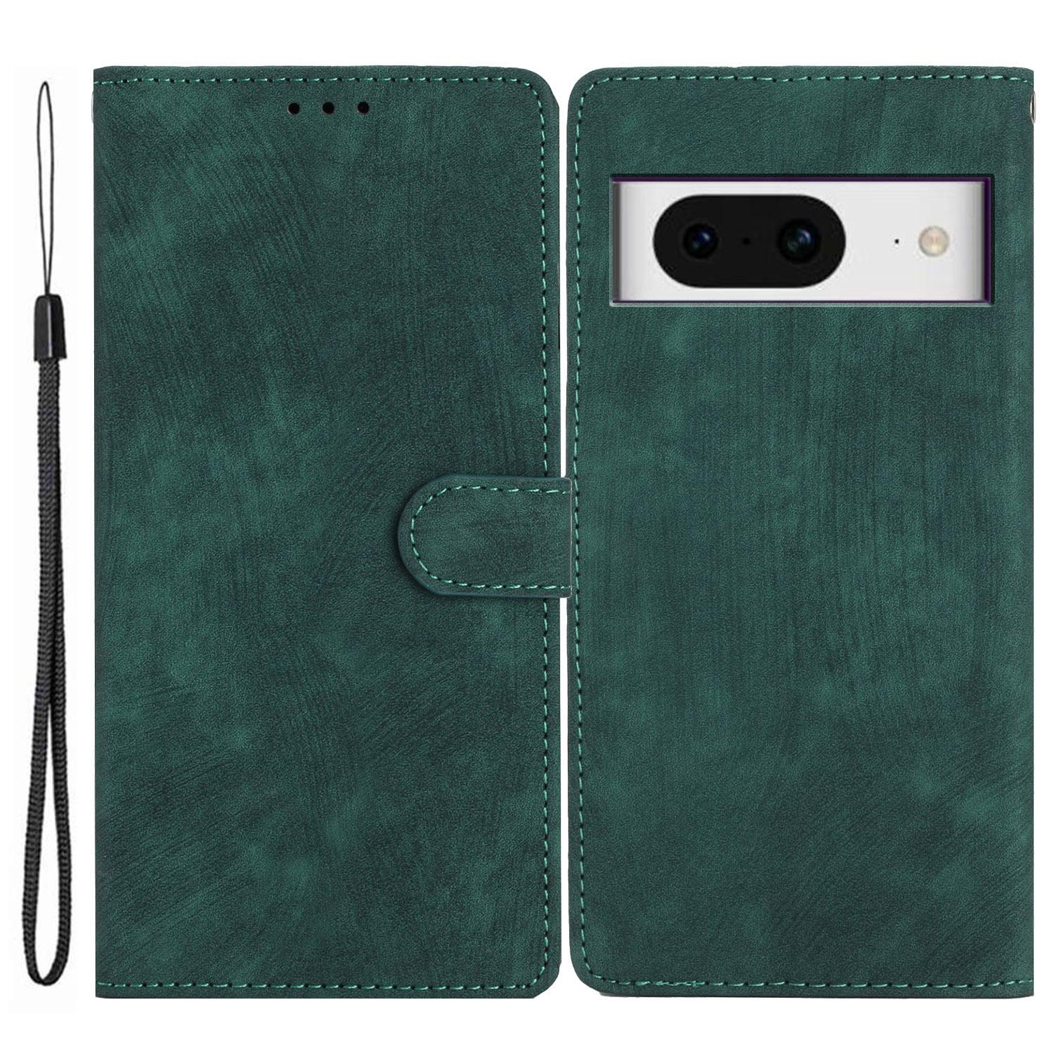 

For Google Pixel 8 Solid Color Skin-touch Stand Leather Wallet Cover Cell Phone Case Green