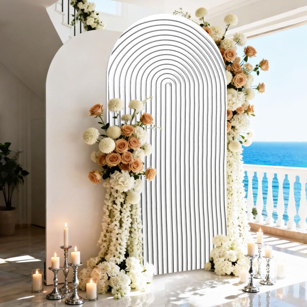 6.56FT Off-White Ripples Stripes Pattern Arch Backdrop Cover Backdrop for Birthday Party Banquet Wedding Baby Shower Decor