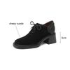 Fashion New Spring Autumn Sheep Suede Lace Women Loafers Square Toe Chunky Heel Shoes Comfort Women Pumps Shoes for Women High Heels