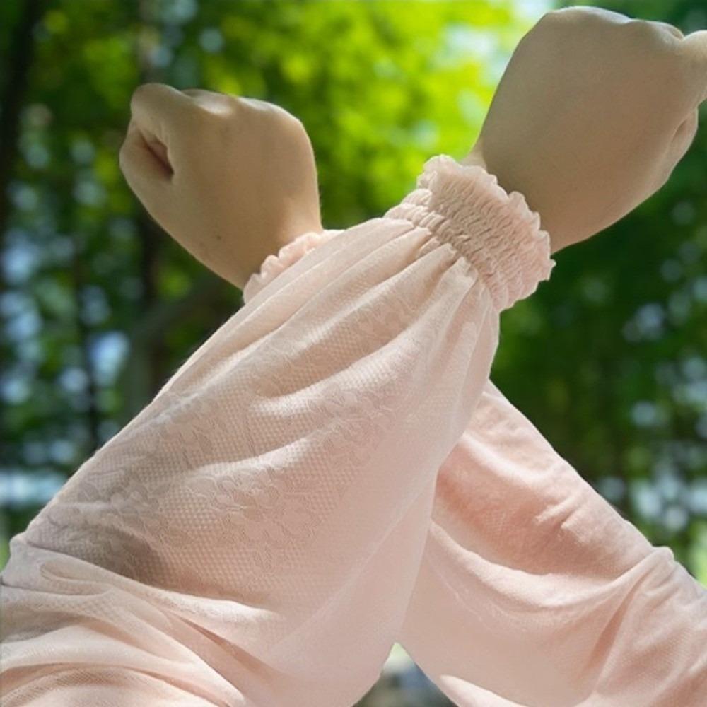 Embroidery Arm Sleeves Lace Arm Covers Fashion Fingerless Gloves Cycling розовый
