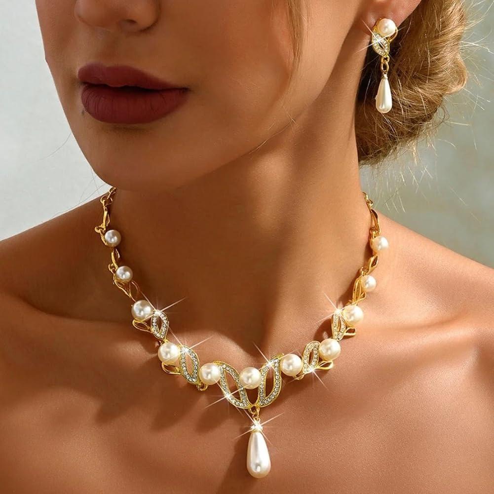 Latest Stylish Design Fancy Traditional Pearl Necklace Jewellery Set for Women