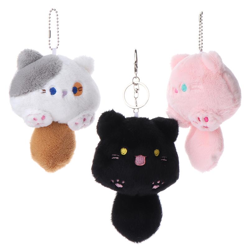 Creative Bookbag Pendant Cute Squeaking Little Cat Plush Cat Keychain Cartoon Cat Soft Tail Stuffed Doll Keyring
