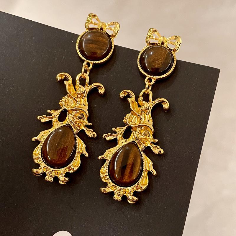 

Серьги JMXD из натурального камня Тигровый глаз для женщин, Минималистичные изящные золотистые пусеты, Ретро эстетика, Украшения для ушей, Серьги с кристаллами для исцеления чакр