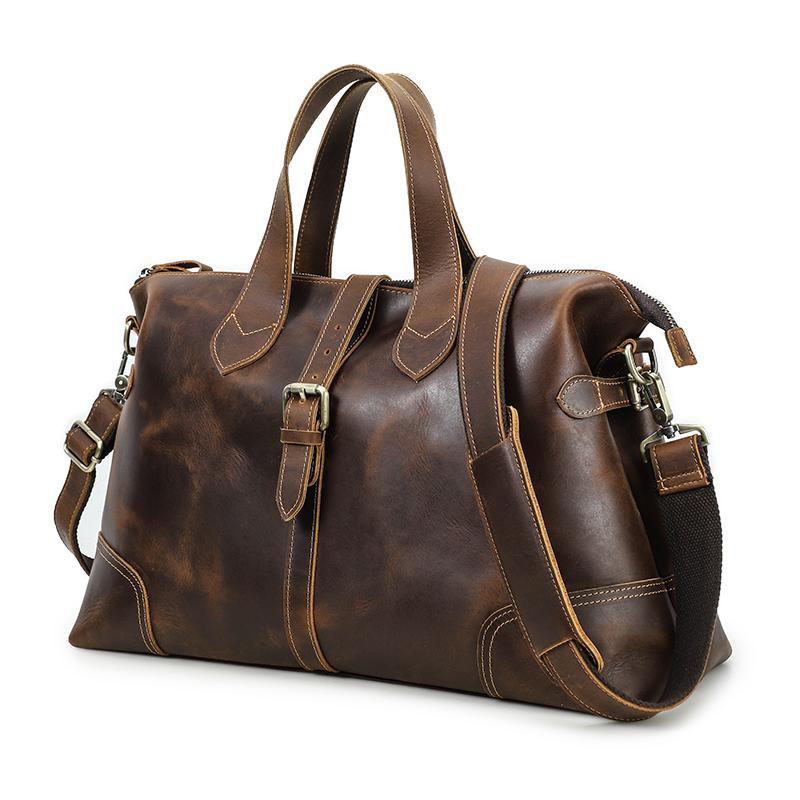 

CONTACT S Мужские сумки-тоут из натуральной кожи Сумки для багажа большой вместимости Сумки на плечо Винтажные мужские дорожные сумки Сумки для ноутбука 13,3 дюйма кофейный