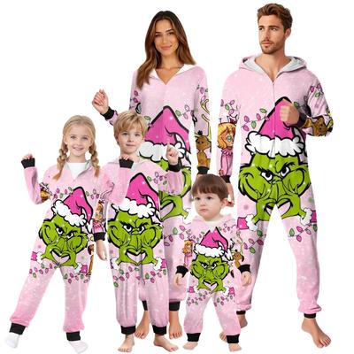 Parent-Christmas Printed Parent-Child Hooded Zip One-piece Homewear
