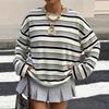 Women's Crew Neck Pullover Loose Fit Long Sleeve Top Striped Pattern Casual Lightweight Sweatshirt for Everyday Wear