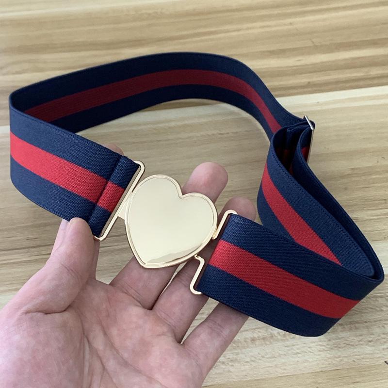 4CM Women's Elastic Waist Heart Pattern Leather Belt for Dress and Jeans