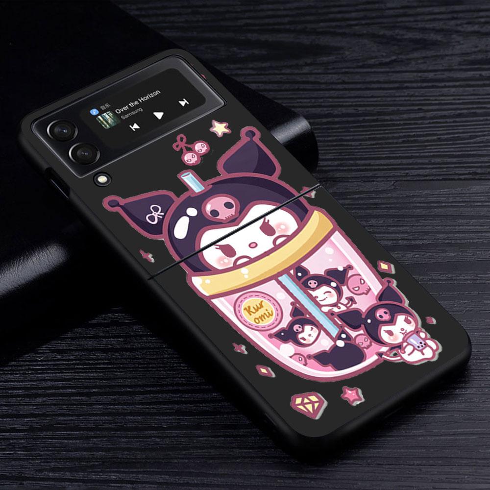 Hello Kitty Kuromi Case for Samsung Galaxy Z Flip4 Flip3 5G PC Hard Cell Phone Shell Z Flip 4 3 Black Coque Zflip4 Zflip3 Cover