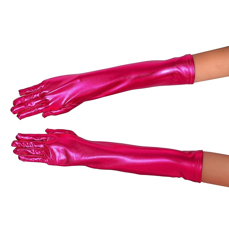 

[Black Omen] long gloves satin enamel luster leather look white black pink blue Ladies (leather glove style, dark pink, free size) bu101-f-kawa-dpk