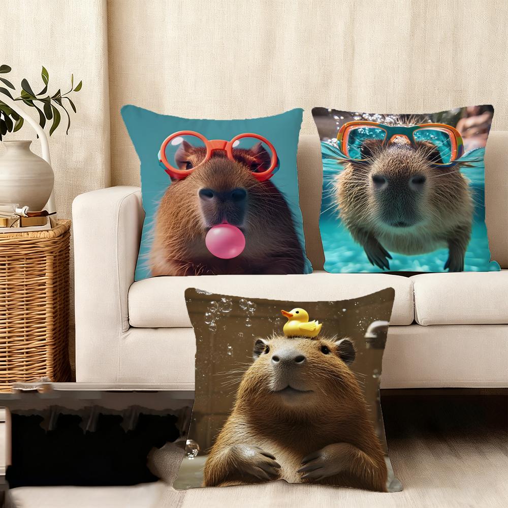Capybara Fashion Cushion Cover Plush Fabric Soft DoubleSided Printed Sofa Warm Winter Home Child Gift Pillow Case