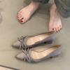 Pointed temperament high heels women's spring and summer new French gentle bow thick heel single shoes light mouth evening commuter shoes