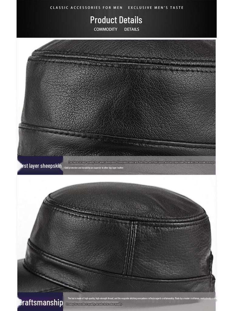 Men's Genuine Leather Flat Cap - Autumn/Winter Baseball Style for Middle-aged & Elderly