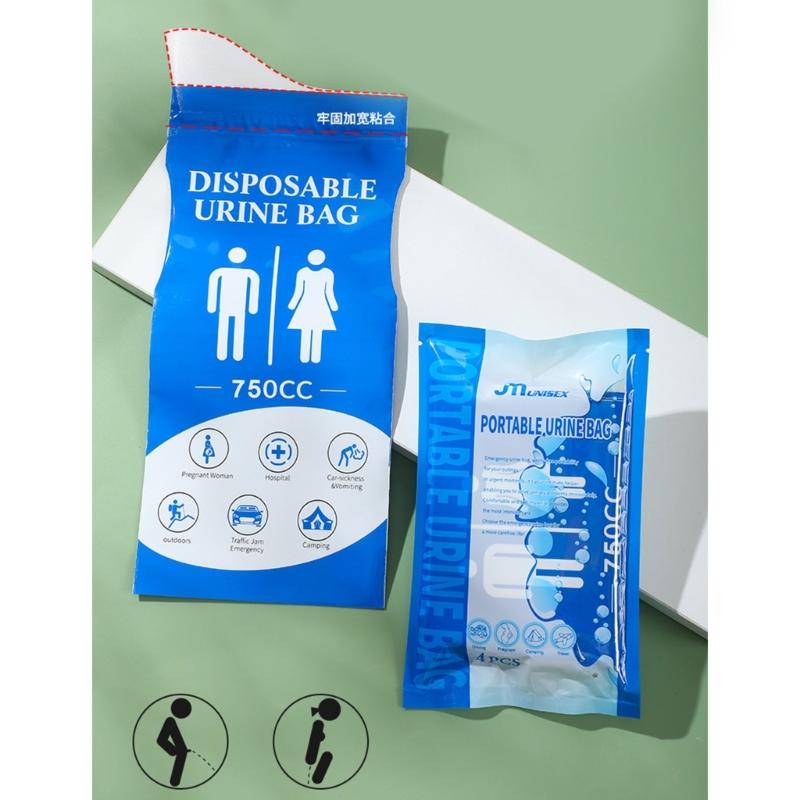 4Pcs Outdoor Emergency Urine Bags Unisex Disposable Urinal Bags 750ML Camping Pee Bags for Road Trip Camping Hiking