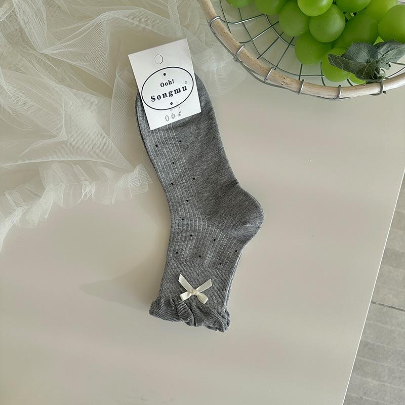 Songmu'S Bow Flower Bud Mouth Polka Dot Boneless Socks New Korean Mid-Tube Socks Women