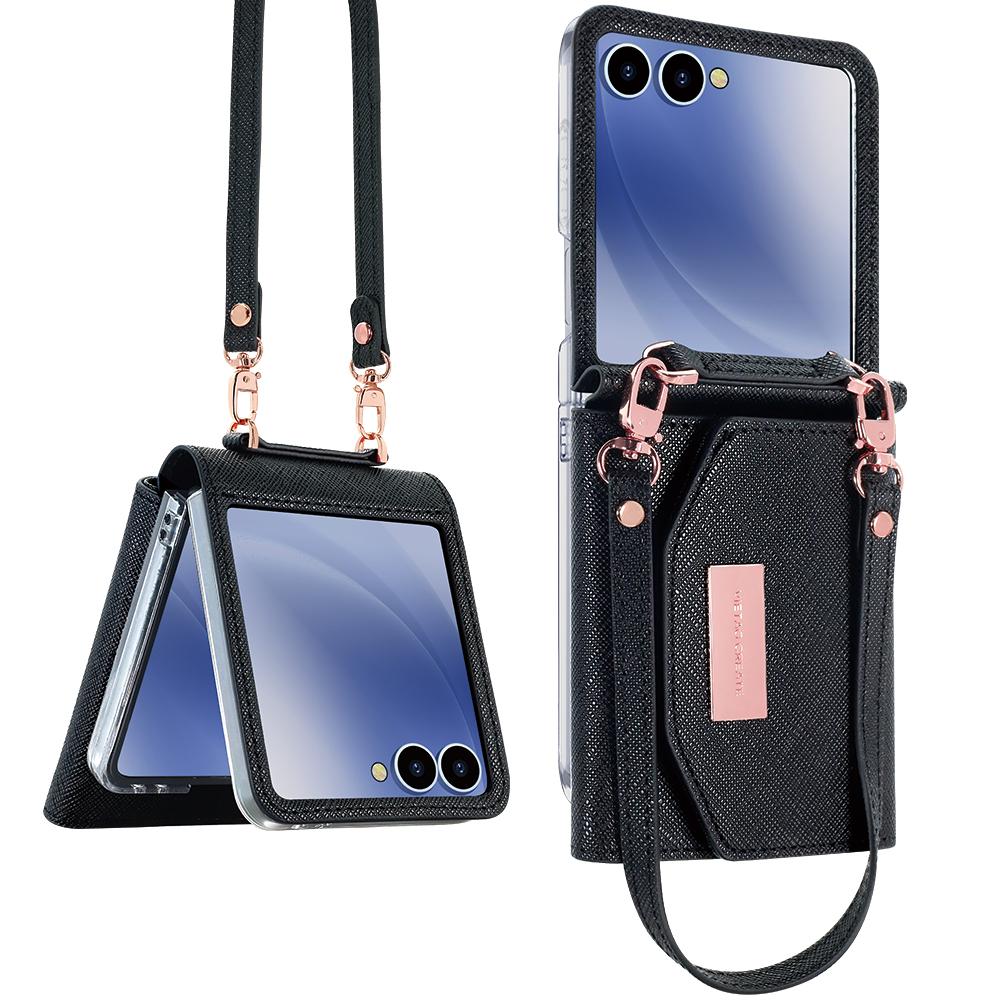 For Samsung Galaxy Z Flip7 5G Wallet Case PU+PC Shockproof Phone Cover with Wrist Strap