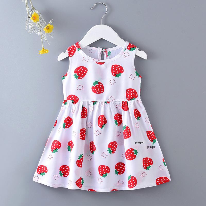 Girls' Floral Summer Princess Beach Dress, Cotton Silk Tank, A-line Skirt