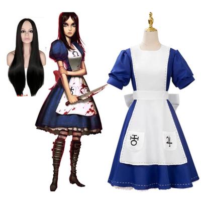 Anime Alice Princess Dress Maid Apron Dress Game Madness Returns Alice Cosplay Costume For Women Girls Halloween Party