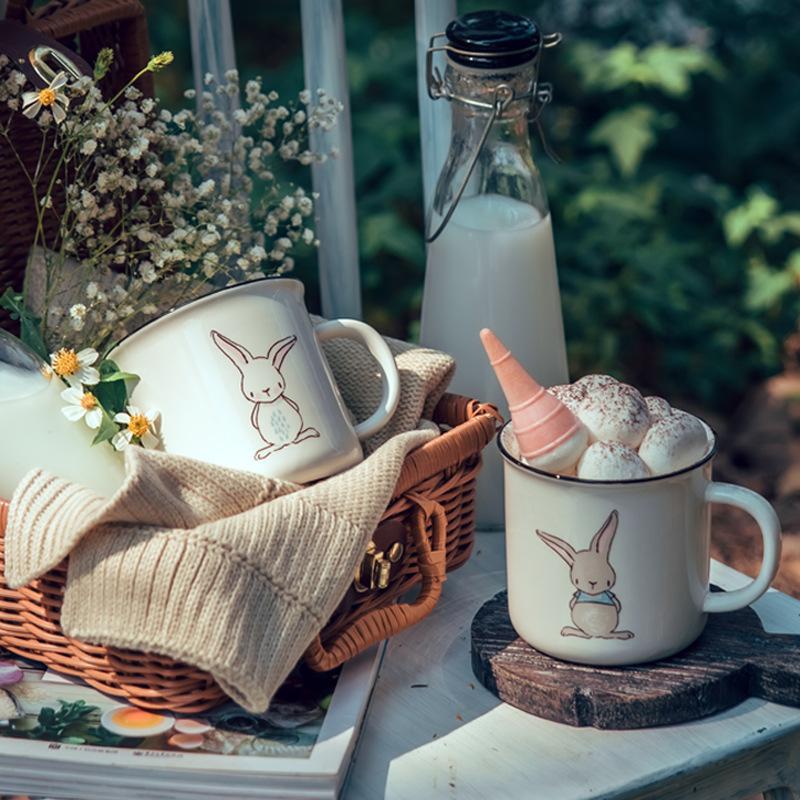 380ml Ceramic Rabbit Mug Farmhouse Grey Bunny Mug Porcelain Water Milk Cup Breakfast Juice Cup Microwave Safe
