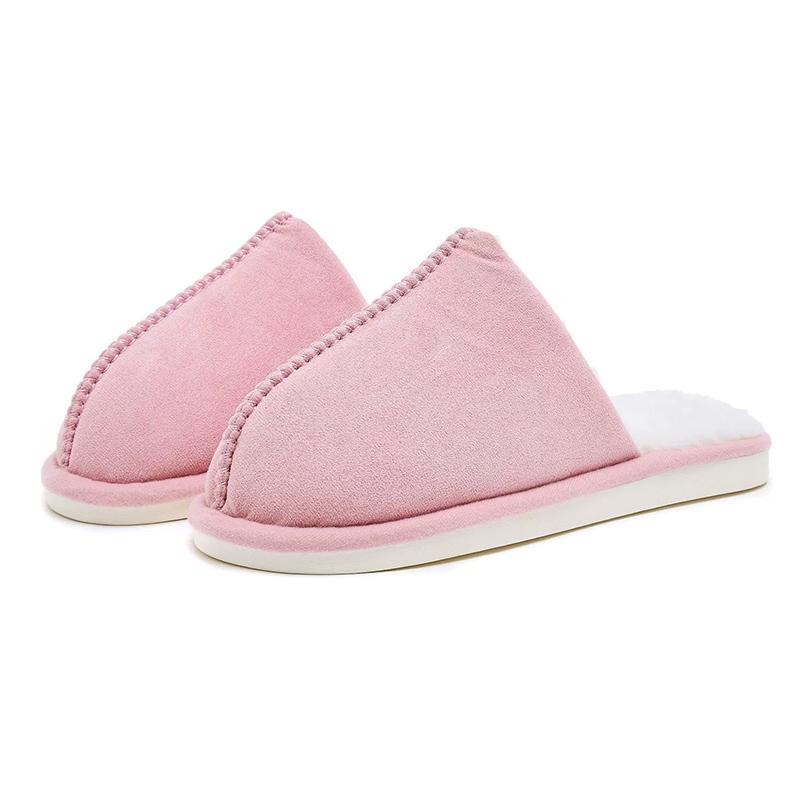 Fashion Concise Round Toe Cotton Slippers for Women Winter Indoor Faux Suede Plush Slippers Woman Light Slip On Cotton Slides Mujer